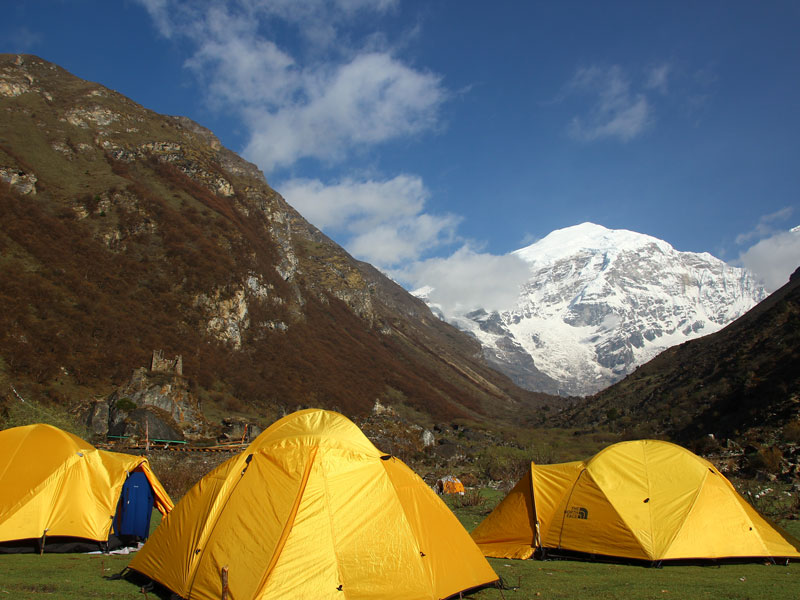 Camps at the base of Mount Jomolhari